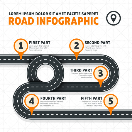 Road map, street, highway modern vector business infographics. Business plan road map, illustration of info roadのイラスト素材