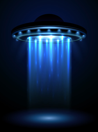 Aliens ufo, interstellar spaceship vector illustration. Ufo in form plate or saucer, interstellar spaceship ufoのイラスト素材