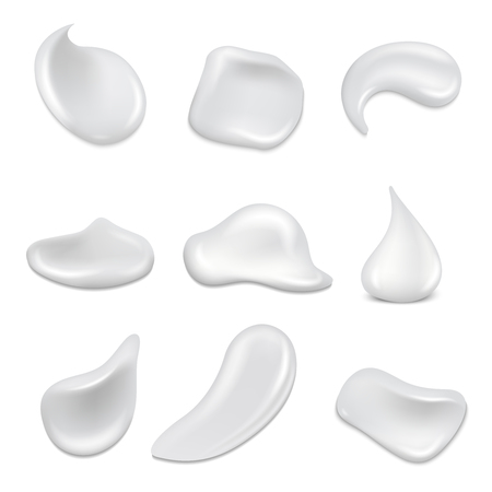 Realistic white skin cosmetic cream vector set. White cream for skincare, fresh cream product illustrationのイラスト素材