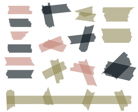 Scotch, adhesive tape pieces isolated on white vector set. Sticky paper scotch, illustration of piece sticky tape transparentのイラスト素材