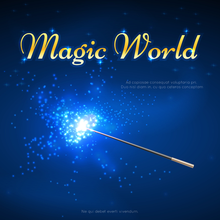 Magic wand mystery vector background. Magic world banner, performance trick with magic wand illustrationのイラスト素材
