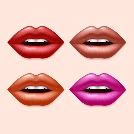 Girl lips with varicolored lipstick vector set. Sexy lips beauty, illustration of human lips illustrationのイラスト素材