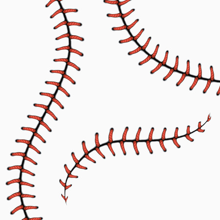 Baseball stitches, softball laces isolated on white. vector set. Red stitch for ball, line curve seam stitch illustrationのイラスト素材
