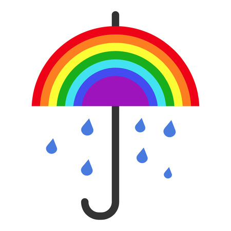 Vector rainbow umbrella and falling rain. Rainy nature design illustrationのイラスト素材