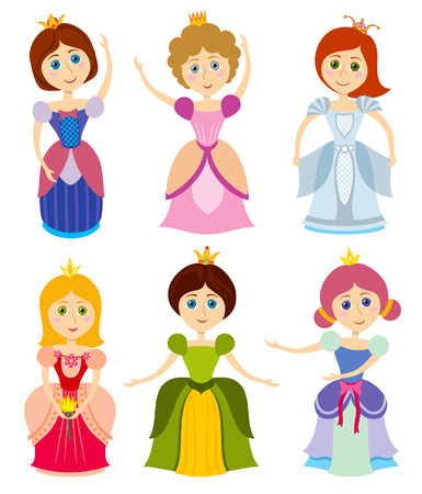 Little cute princesses show kids bride girl fashion vector. Young princess in dress, elegance person princess illustrationのイラスト素材