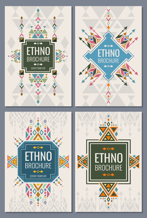 Ethnic, tribal, indian and mexican style brochure vector templates. Ethno booklet brochure with ethno pattern, vintage illustrationのイラスト素材