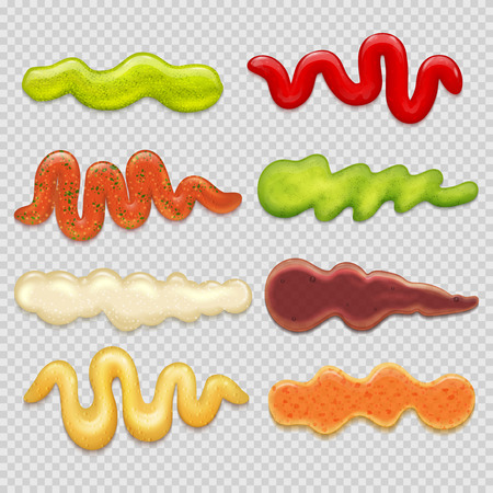 Sauce stripes, mustard, ketchup, soy, cook gourmet marinade vector. Set of sauce stripe illustrationのイラスト素材
