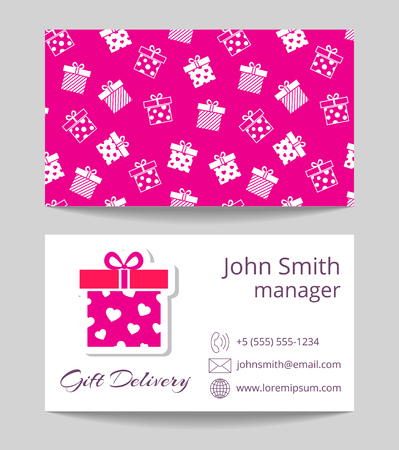 Gift delivery service business card template with color package for gift illustrationのイラスト素材