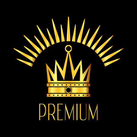 Premiun quality glowing crown logo in gold black. Brightly crown decoration illustrationのイラスト素材