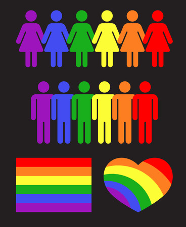 Vector rainbow gay LGBT rights icons and symbols black. Tolerance and rights to love illustrationのイラスト素材