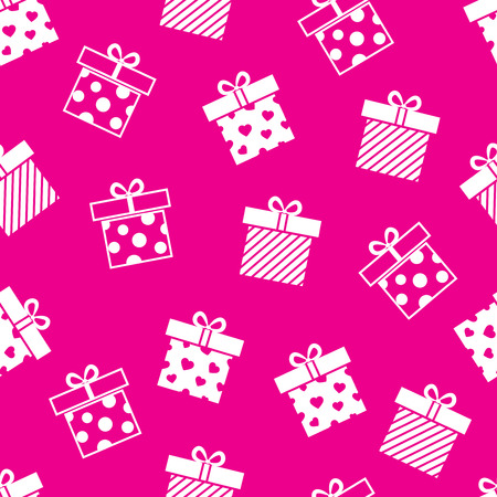 Vector gift boxes pink seamless pattern. Christmas gift decoration illustrationのイラスト素材