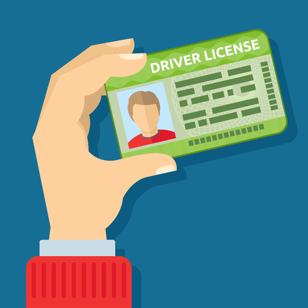 Hand holding id card, car driving licence vector illustration. Driver with license to driving carのイラスト素材