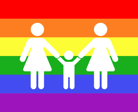 Gay family icon rainbow background. Love couple with children illustrationのイラスト素材