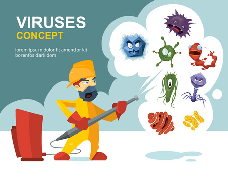 Anti germs, microbes vector sanitation concept. Sanitation and cleaner washing, illustration of prevention from infection and microbesのイラスト素材