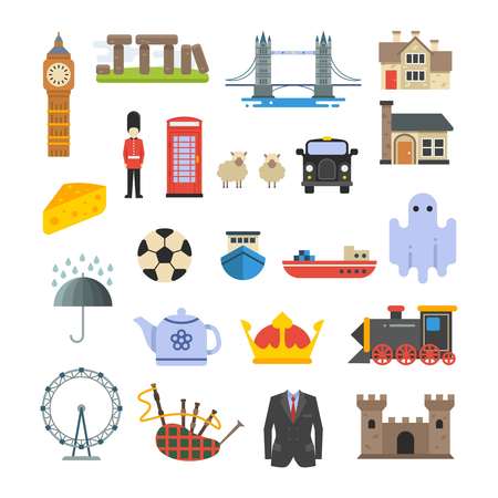 England, british, uk vector landmarks set. British tower and big ben, set of elements of british culture illustrationのイラスト素材
