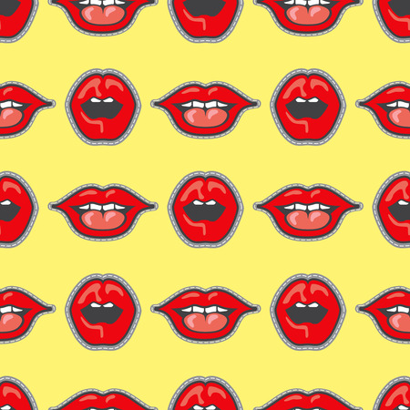 Bright lips patch vector seamless pattern. Cartoon lips girl illustration