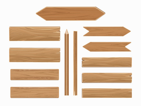 Vector wooden planks isolated on white background. Collection of old texture wood arrow illustrationのイラスト素材