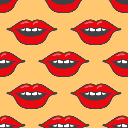 Bright red lips vector seamless pattern. Fashion background with mouth illustrationのイラスト素材