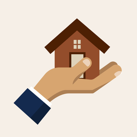 Hand holding a house, insurance service vector icon. Insurance and safety for home illustrationのイラスト素材