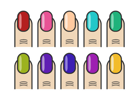 Manicure fingers and colorful nails vector icons set. Collection of colored nails illustrationのイラスト素材