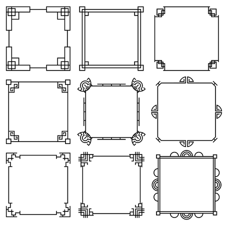 Traditional korea pattern, beautiful asia decoration, arabesque vector frames set. Traditional asian frame, illustration of chinese line framesのイラスト素材
