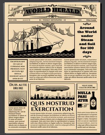 Retro business newspaper, old dirty sheets newsprint vector mockup. Retro newspaperwith news, illustration of top news tabloidのイラスト素材