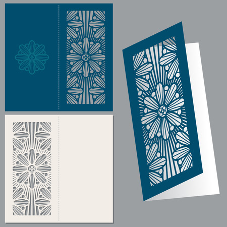 Vintage wedding invitation postcard envelope vector design. Template for invitation with pattern, illustration of cut pattern on cardのイラスト素材