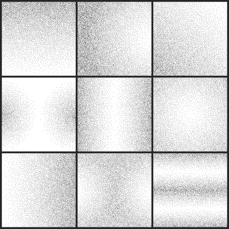 Subtle grunge dotted gritty textures vector set. Rough dirty sand texture, illustration of black white abstract sand designのイラスト素材