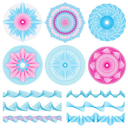 Vintage engraving lines guilloche borders and bank note design decorative elements . Watermark for certificate and voucher, illustration of pattern watermark for security banknoteのイラスト素材