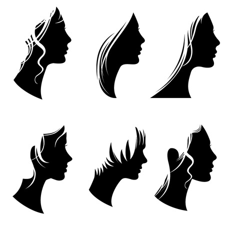 Silhouette girl profiles with fashion glamour hairstyle illustrationのイラスト素材