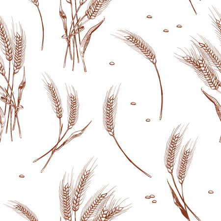 Seamless pattern with wheat ears illustration on white backgroundのイラスト素材