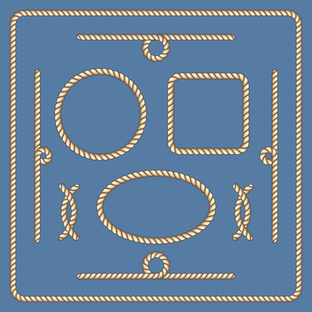Nautical ropes vector frames set. Marine rope pattern line illustrationのイラスト素材