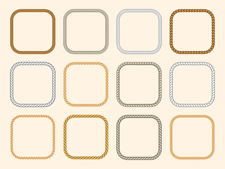 Square nautical ropes vector frames set. Decoration shape form illustrationのイラスト素材