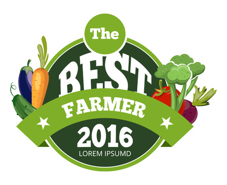 Natural fresh food, vegetables logo badge vector template. Best farmer label illustrationのイラスト素材