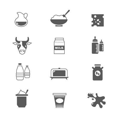 Diary products, milk vector icons set. Healthy product dairy illustrationのイラスト素材