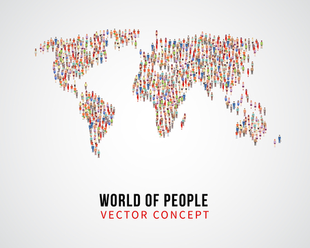 People global connection, earth population on world map vector concept. Global population on planet, population of people on form world map illustrationのイラスト素材