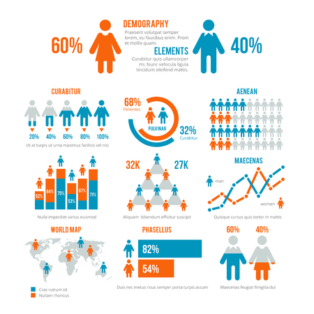 Business statistics graph, demographics population chart, people modern infographic vector elements. Set of elements for demographic infographic, illustration population statistic graph and chartのイラスト素材