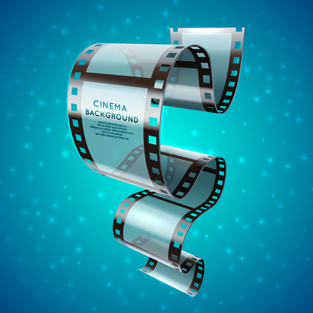 Abstract cinema retro poster with film strip roll, vector movie festival background. Banner cinema festival with sparkle shine, festival event film movie illustrationのイラスト素材