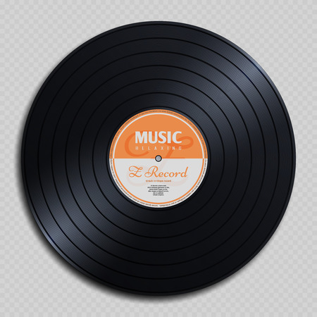 Audio analogue record vinyl vintage disc isolated on transparent background vector illustration. Audio classic plastic disc for gramophoneのイラスト素材