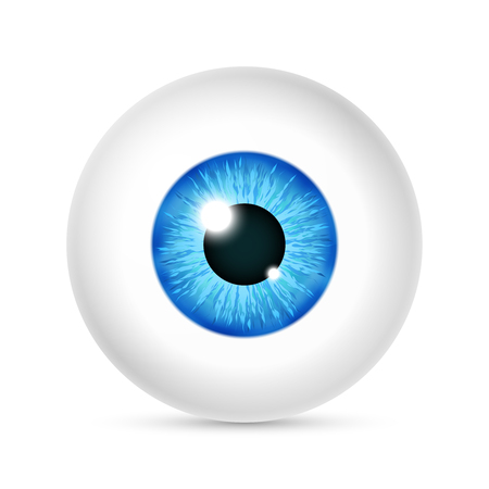 Vector realistic human eyeball. Eye with bright blue, illustration of eye ball isolated on white backgroundのイラスト素材