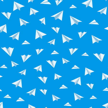 Origami paper airplane vector seamless background. Plane paper background, illustration of air paper toy planeのイラスト素材