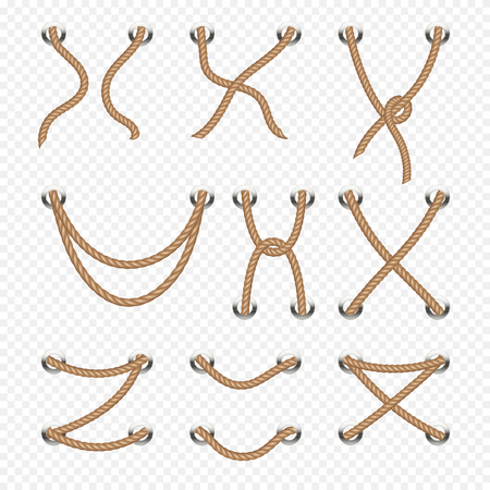 Rope and cable lacing vector nautical decoration. Line cord nautical, illustration of marine rope designのイラスト素材