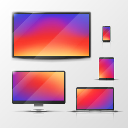 Tablet and laptop, mobile phone and pc. Monitor and tablet screen, illustration of mobile and laptop digital screenのイラスト素材