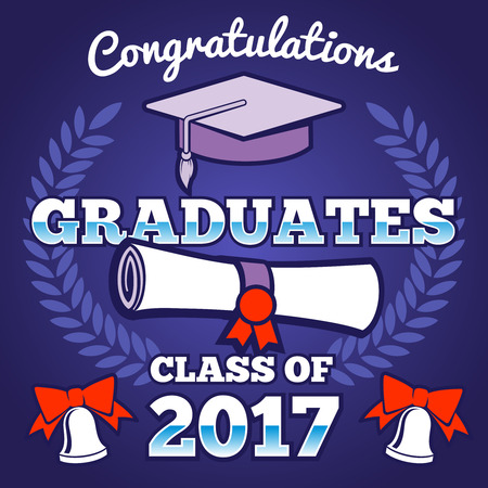 Students congratulating graduation vector background. Graduates ceremony poster, campus background. Banner congratulation graduate, illustration of graduation university or schoolのイラスト素材