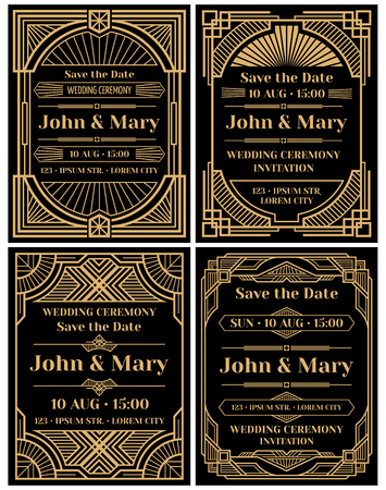 Modern wedding invitation vector mockup in classic art deco retro style.のイラスト素材