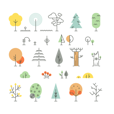 Forest trees line icons with simple geometric shapes.のイラスト素材