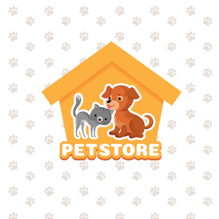 Pet store vector background with happy pets animals. Pets dog and cat, illustration of pet shop emblemのイラスト素材