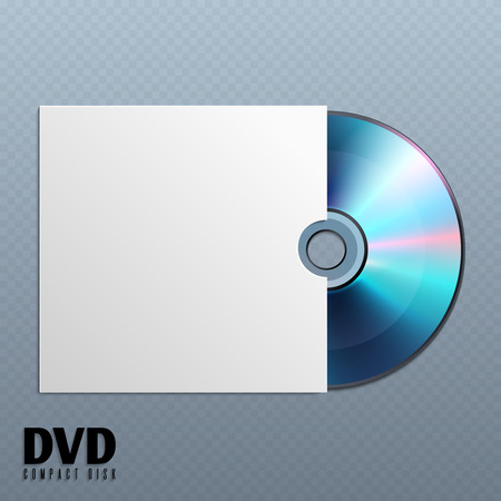Dvd cd disk with white empty envelope cover vector illustration. Dvd disk music in paper box, dvd media disk with data.のイラスト素材