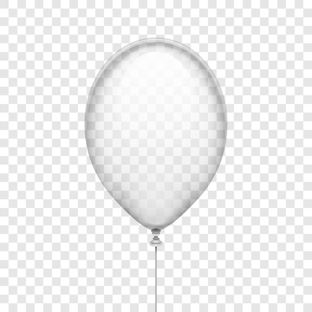 Transparent white rubber balloon isolated on checkered background vector illustration. Transparent balloon for holiday and partyのイラスト素材