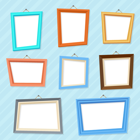 Vector cartoon photo picture creative wall frames. Frame empty gallery, illustration of photo frame blankのイラスト素材